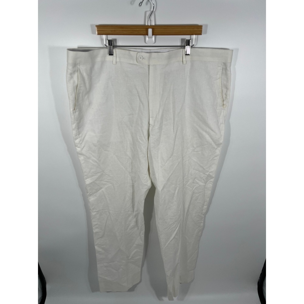 Vitali Mens 100% Linen Pants 23x33 White Resort Beach Coastal Euro Summer
